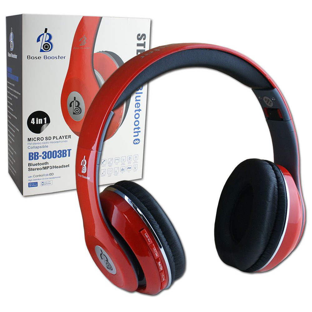 BaseBooster BB-3003BT 4 in 1 Stereo Bluetooth Black Red Headphones