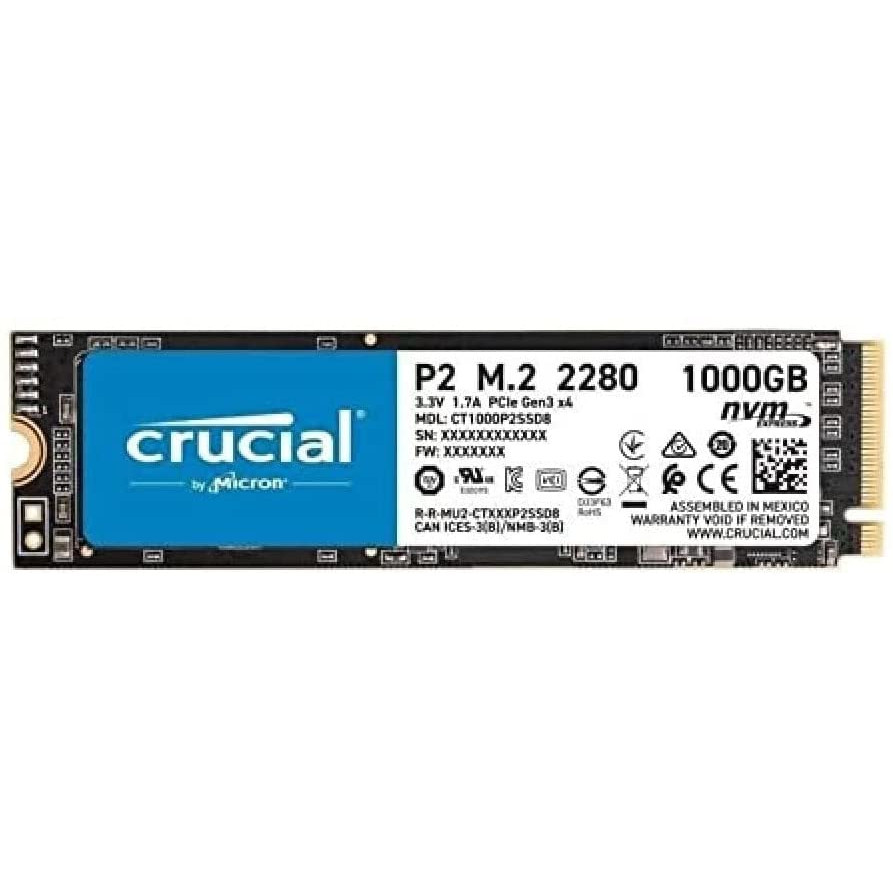 Crucial P2 CT1000P2SSD8 1 TB Internal SSD, Up to 2400 MB/s (3D NAND, NVMe, PCIe, M.2)