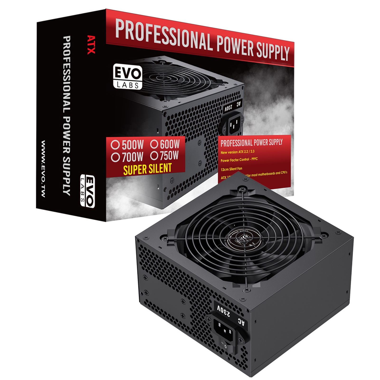 EVO LABS BR600-12BL 600W PSU,120mm Black Silent Fan with Improved Ventilation, Non Modular, High-Eff